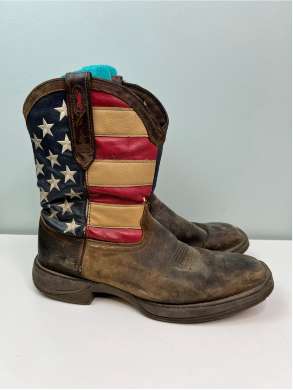 Durango Rebel Patriotic Western Flag Mens Size 12 Pull On Boots Brown Union Flag